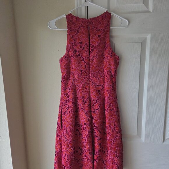 Aidan Mattox Dress 2 Lace Overlay Bright Pink Dress Size 2 $285 - Picture 3 of 9